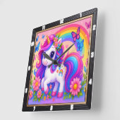 Horloge Carrée Joyeux Rainbow Unicorn Floral (Angle)