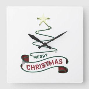 Horloge Carrée Joyeux sapin de Noël minimaliste avec design d'éto
