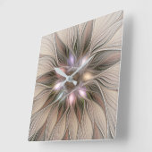 Horloge Carrée Joyful Flower Abstract Beige Brown Floral Fractal (Angle)
