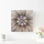 Horloge Carrée Joyful Flower Abstract Beige Brown Floral Fractal (Maison)