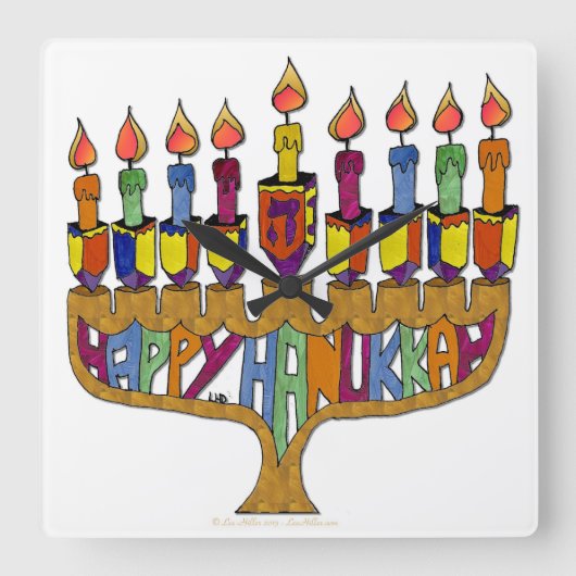 Horloge Carrée Judaica Happy Hanukkah (Recto)