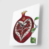 Horloge Carrée Judaica Pomegranate Heart Hanoukka Rosh Hashanah (Angle)