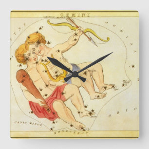 Horloge Carrée Jumeaux de la constellation vintage Gemini Miroir 