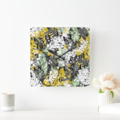 Horloge Carrée jungle tropicale sans joint exotique abstraite géo (Maison)