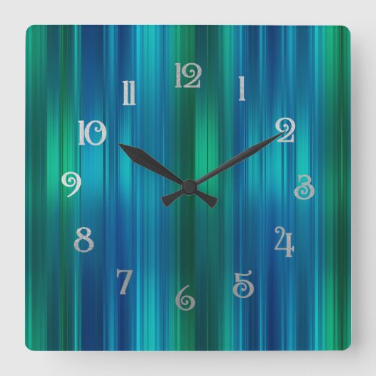 Horloge Carrée Jupe d'arbre rayé bleu et vert (Recto)