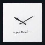 Horloge Carrée Juste respirer noir élégant script yoga grande hor<br><div class="desc">Modern yoga clock with a chic white background and an elegant lettered black script with the quota just breathe.</div>