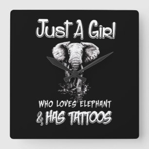 Horloge Carrée Juste Une Fille Qui Aime L'Éléphant Et A Des Tat