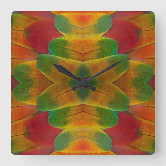 Horloge Carrée Kaléidoscope à perroquets macaw (Recto)