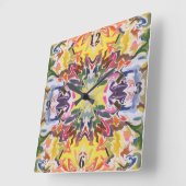 Horloge Carrée Kaleidoscope retro coloré psychédélique Abstrait (Angle)