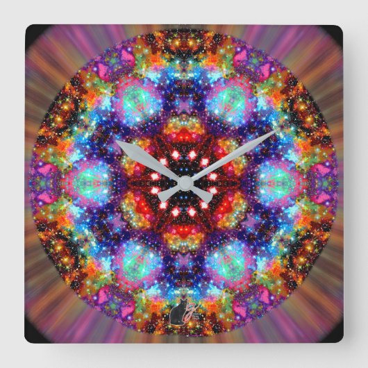 Horloge Carrée Kaleidoscope Stellaire Incandescente (Recto)