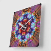 Horloge Carrée Kaleidoscope Stellaire Incandescente (Angle)
