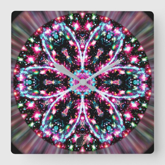 Horloge Carrée Kaleïdoscope Stellaire Phosphorescent (Recto)