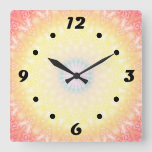 Horloge Carrée Kaleidoscopic summer circle mosaic print pastel