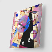 Horloge Carrée Kandinsky - Cubisme Abstrait avec rose et blues (Angle)