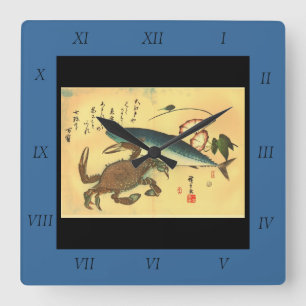 Horloge Carrée Kani ou Kegani & Saba - Poisson japonais Hiroshige
