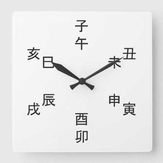 Horloge Carrée Kanji Clock - Chinese Zodiac - Time of the Day -  (Recto)