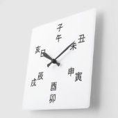 Horloge Carrée Kanji Clock - Chinese Zodiac - Time of the Day -  (Angle)