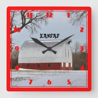 Horloge Carrée Kansas Red Barn