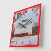Horloge Carrée Kansas Red Barn (Angle)