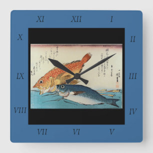 Horloge Carrée Kasogo & Himedai - Poisson japonais Hiroshige