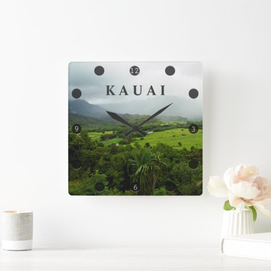 Horloge Carrée Kauai, Hawaï Landscape Scene (Maison)