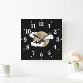 Horloge Carrée Kawaii Happy Bat Flying on Full Moon (Maison)