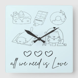 Horloge Carrée kawaii mignon amour
