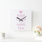 Horloge Carrée Keep Calm and Have Tea Pink on White (Maison)