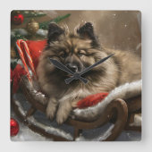 Horloge Carrée keeshond Festive de Noël de chien (Recto)