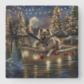 Horloge Carrée Keeshond Noël Festive Voyage (Recto)