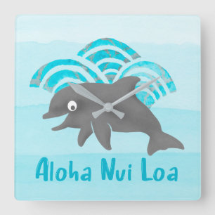 Horloge Carrée Keiki Watercolor Dolphin