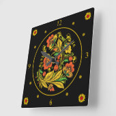 Horloge Carrée Khokhloma (Angle)