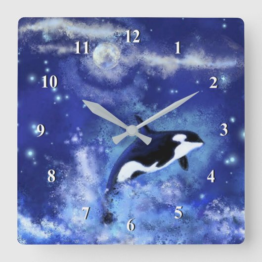 Horloge Carrée Killer Whale on Full Moon (Recto)