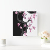Horloge Carrée Kimono japonais Sakura noir et blanc (Maison)