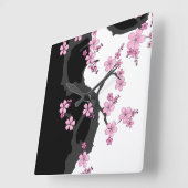 Horloge Carrée Kimono japonais Sakura noir et blanc (Angle)