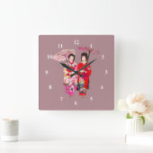 Horloge Carrée Kimono rose japonais (Maison)