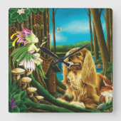 Horloge Carrée King Charles Spaniel & Lutin (Recto)