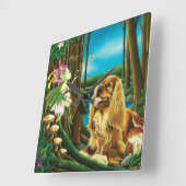 Horloge Carrée King Charles Spaniel & Lutin (Angle)