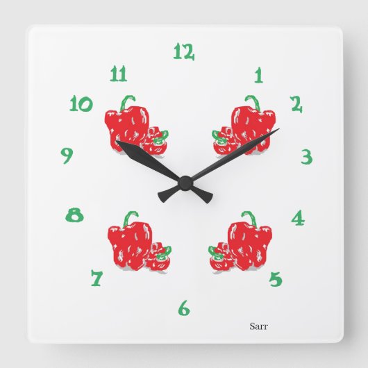 Horloge Carrée Kitchen Clock : Red Peppers (Recto)