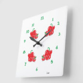 Horloge Carrée Kitchen Clock : Red Peppers (Angle)