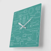Horloge Carrée Kitchen Cooking Utensils Theme Teal Kitchen Clock (Angle)