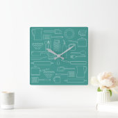 Horloge Carrée Kitchen Cooking Utensils Theme Teal Kitchen Clock (Maison)