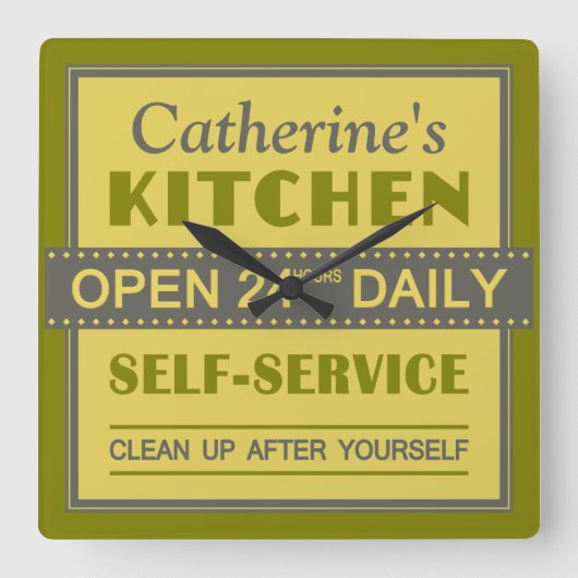 Horloge Carrée Kitchen - custom name - wall clock (Recto)