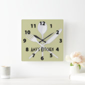 Horloge Carrée Kitchen Utensils Square Wall Clock (Maison)