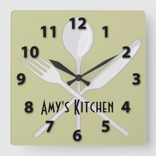 Horloge Carrée Kitchen Utensils Square Wall Clock (Recto)