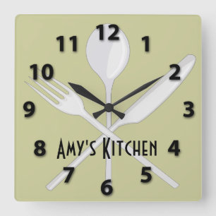 Horloge Carrée Kitchen Utensils Square Wall Clock