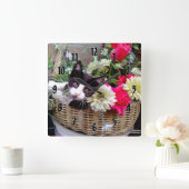 Horloge Carrée Kitten dans un panier (Maison)