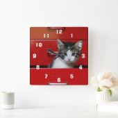Horloge Carrée Kitten Peeking (Maison)