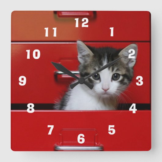 Horloge Carrée Kitten Peeking (Recto)