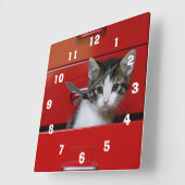 Horloge Carrée Kitten Peeking (Angle)